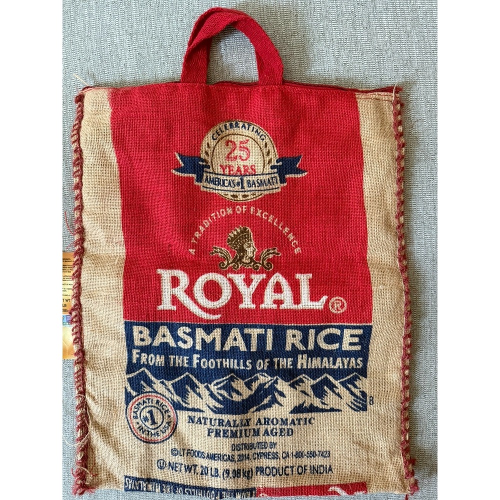 Two Royal basmati rice‎ burlap bag. Tote bags (No Rice)